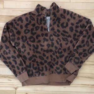Leopard fuzzy quarter zip